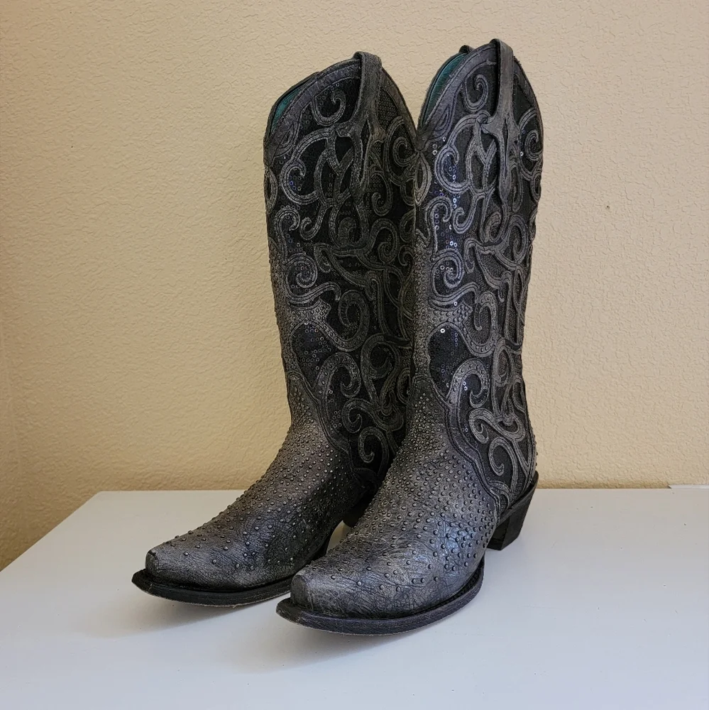 Durango Corral Black Leather Embroidered Western Boots size 6.5 - Picture 6 of 10
